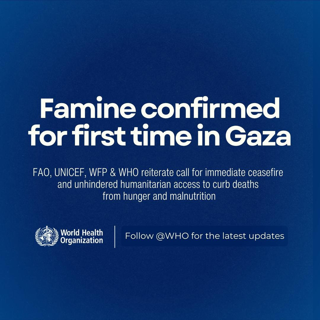 Famine confirmed for first time in Gaza. 