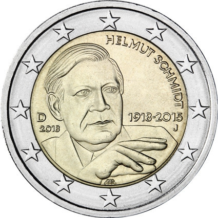 2 Euro Münze mit Helmut Schmidt, keine Menthol Zigarette zu sehen, aber eindeutig die Handhaltung dafür.