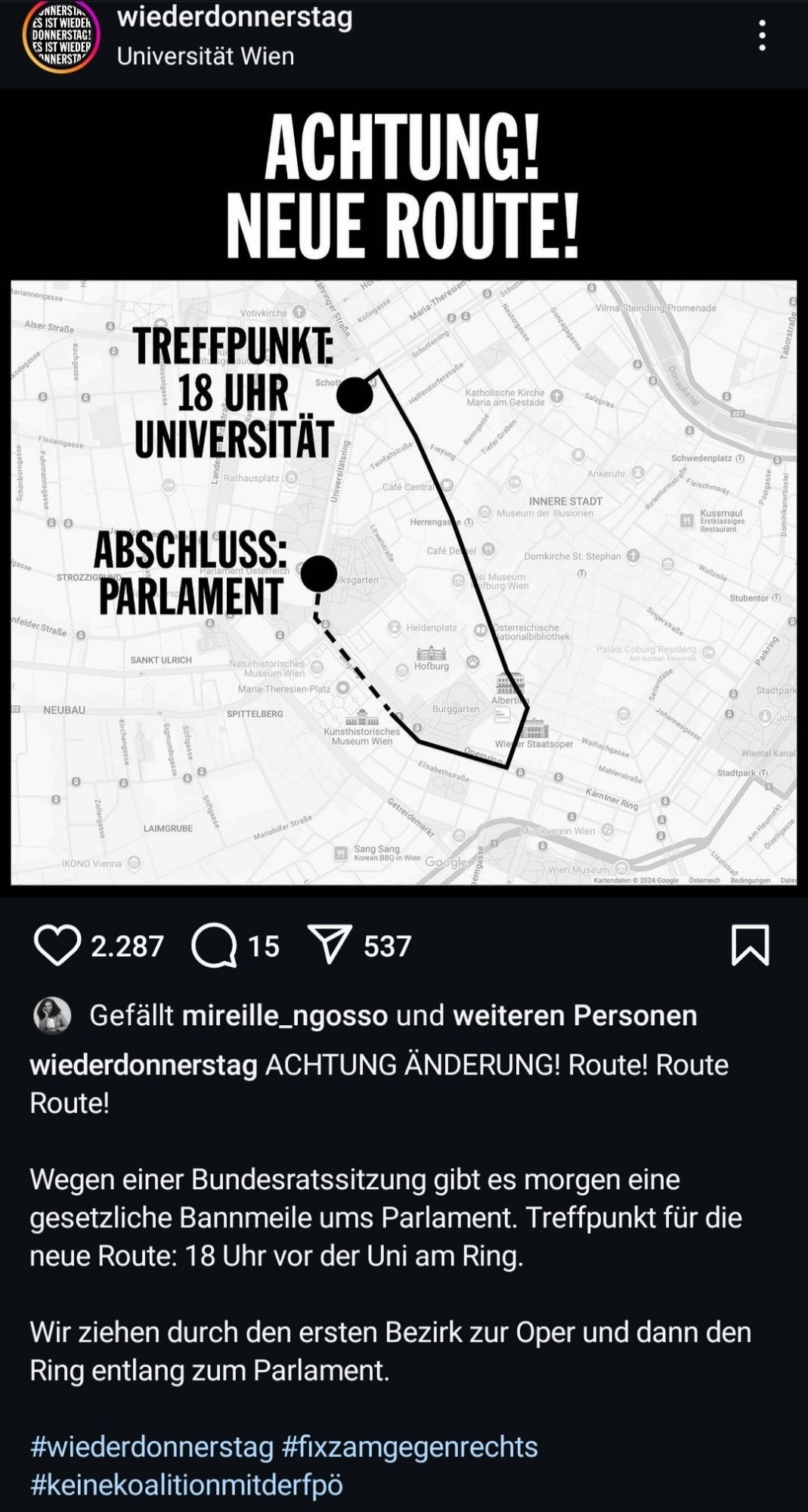 Neue Route für #esistwiederdonnerstag gegen Rechts