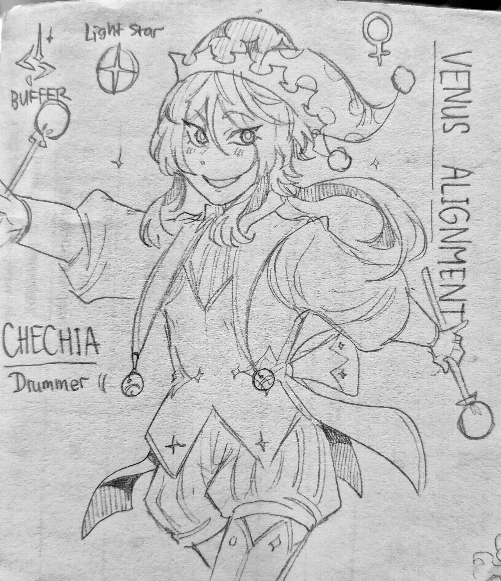 The gijinka of Chechia. The star is also known as "HD 192699". She is a joyful drummer that also works as a jester.