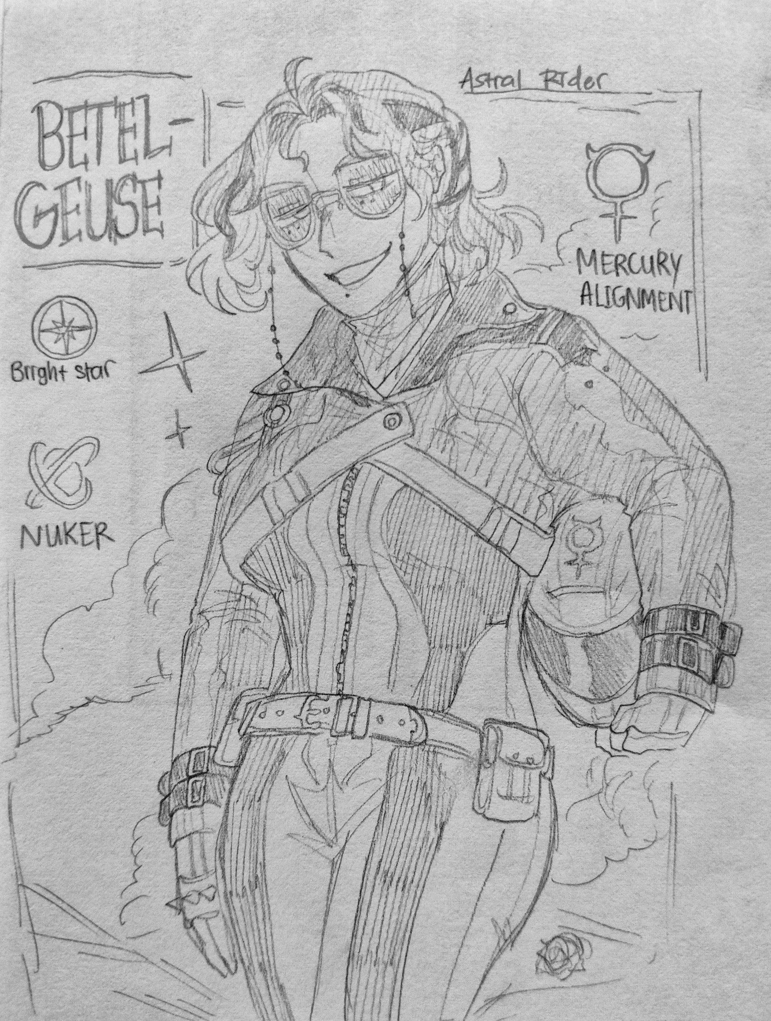 Gijinka of Betelgeuse. An adventurous bike rider (I haven't drawn her bike so pardon me), she wanted to travel around the infinite space and see many new things. 