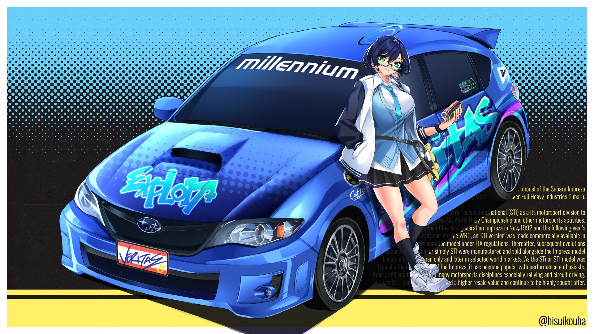 Kagami Chihiro (Blue Archive)  with Subaru Impreza WRX STI Hatchback
