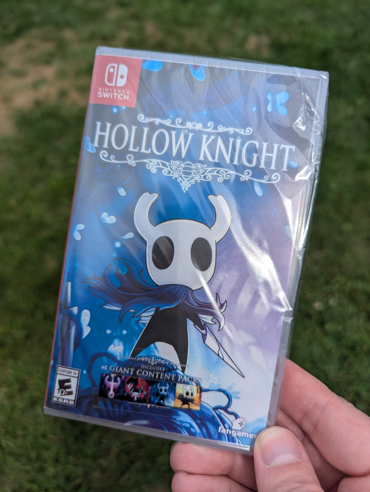 A physical wrapped copy of Hollow Knight on Nintendo Switch.