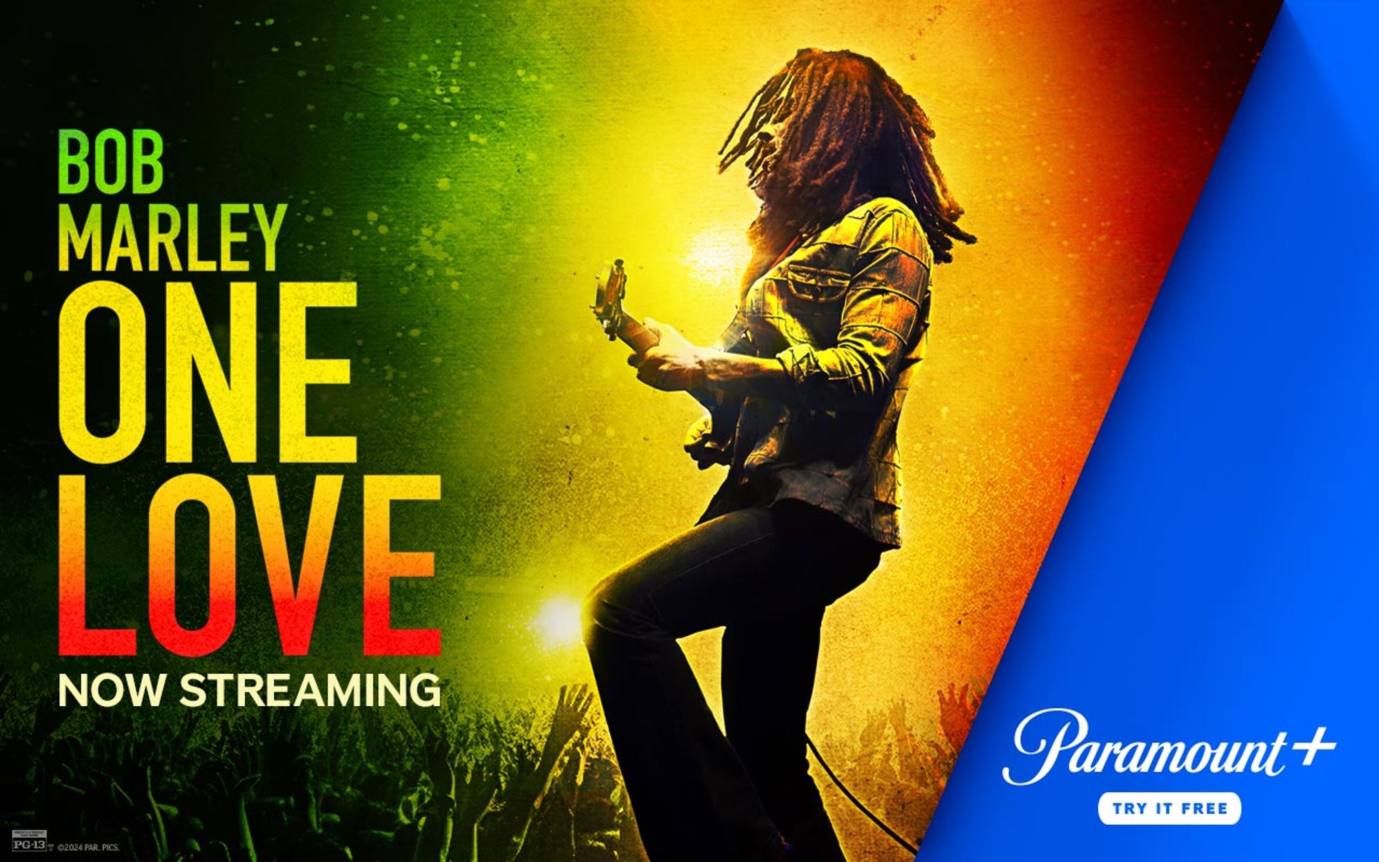 First he changed music, then he changed the world. Stream the hit movie Bob Marley: One Love now on Paramount+! Try it FREE at https://bit.ly/StreamBobMarleyOneLove

*Rated PG-13.
 
Celebrate the life and music of an icon who inspired generations through his message of love, peace, and unity. In this powerful and uplifting film, discover Bob Marley's incredible story of overcoming adversity and the journey behind his revolutionary music that changed the world.
 
If you missed it in theaters, now’s your chance to watch at home. Stream the hit movie Bob Marley: One Love now on Paramount+. (Rated PG-13). Try it FREE!

#BobMarleyMovie #BobMarleyOneLive #BobMarley #OneLove #ParamountPlus #FourTwenty #4Twenty #Four20