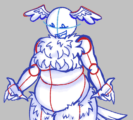 a gijinka (human/humanoid design) of animatic (from animatic battle). she has head wings, chest fur, thigh fur, and a bird tail. it is meant to be based on the white-tailed ptarmigans.