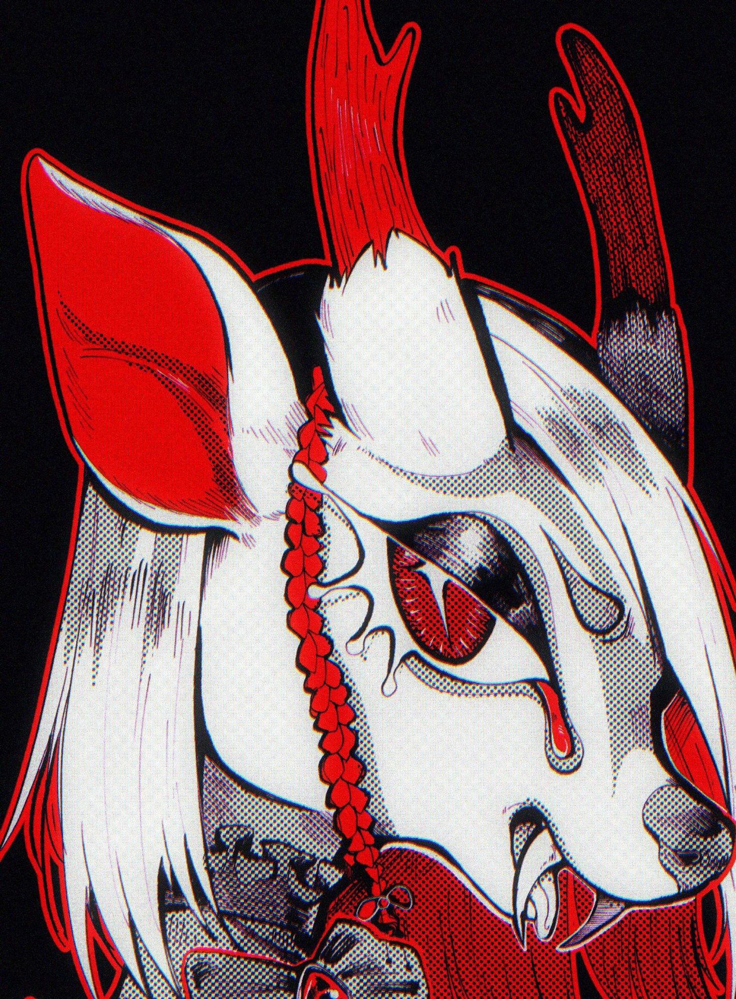 Cropped headshot of a black white and red muntjac deer anthro!!!