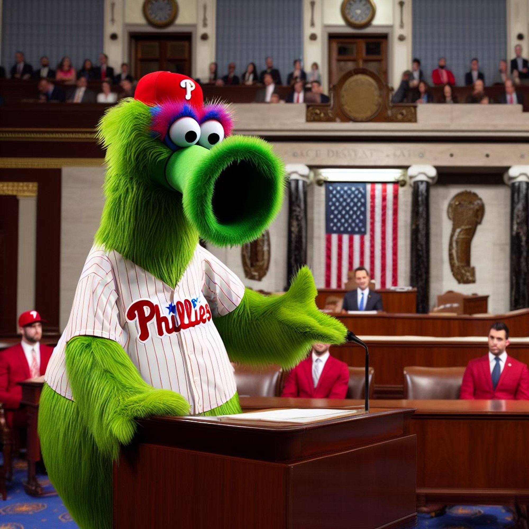 The Phillie Phanatic presiding over congress