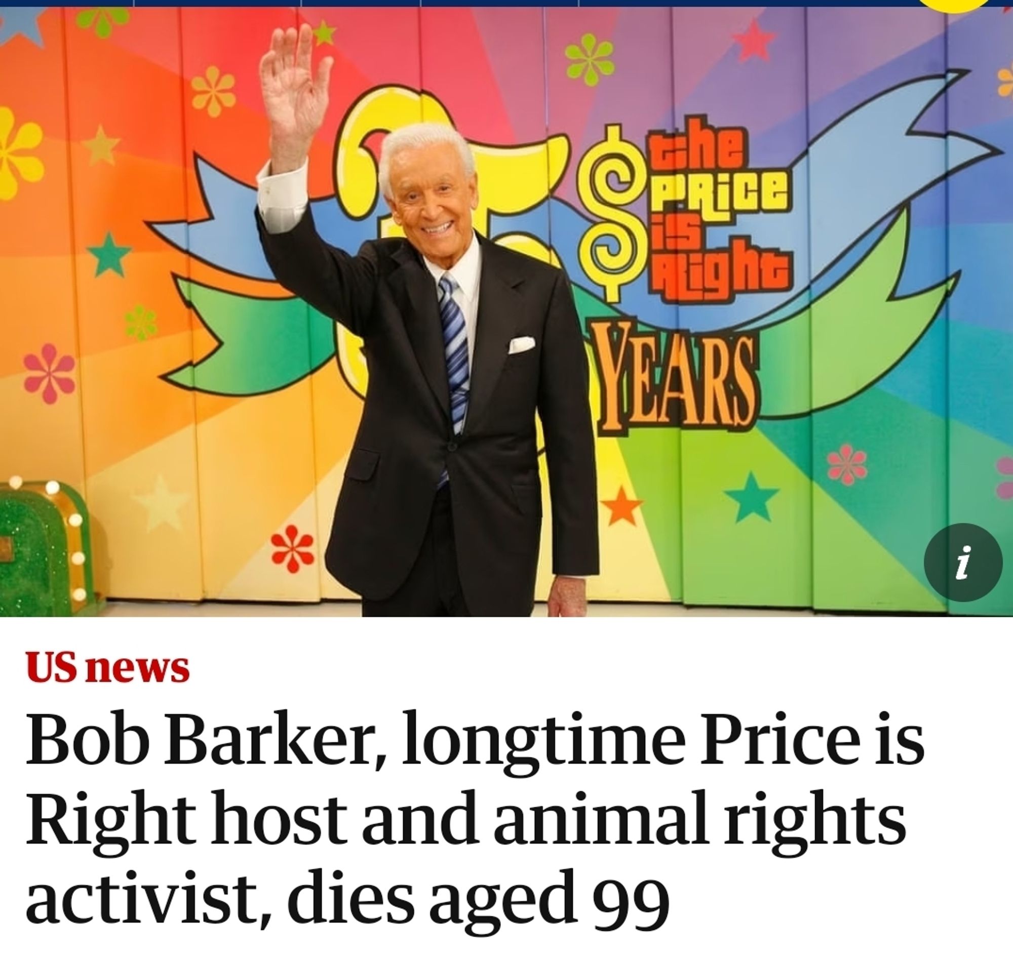 Bob barker, longtime price is right host and animal rights activist, dies aged 99