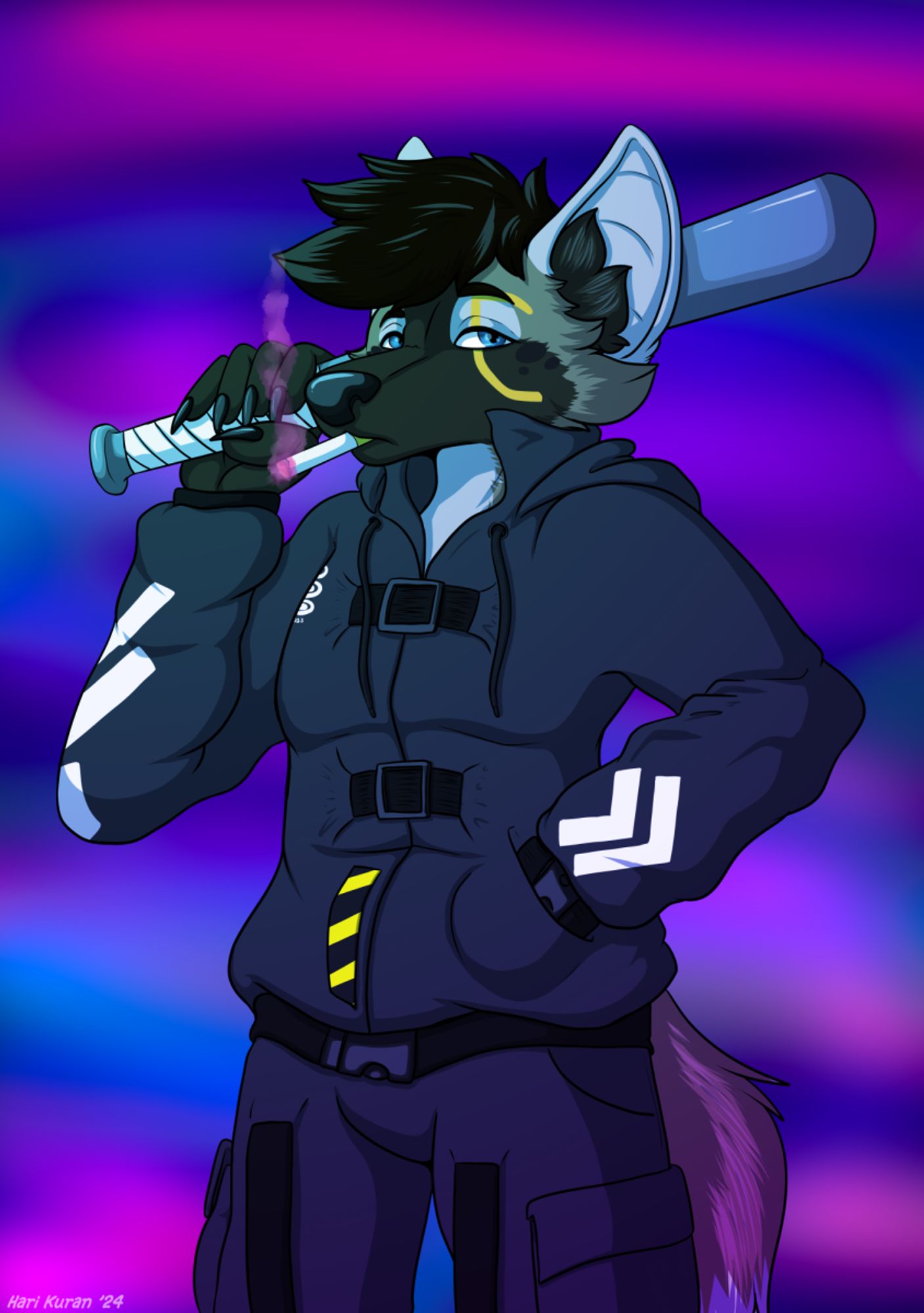 Finished commission from Furlandia! I had a lot of fun with this one and playing around with the Cyberpunk vibes! 