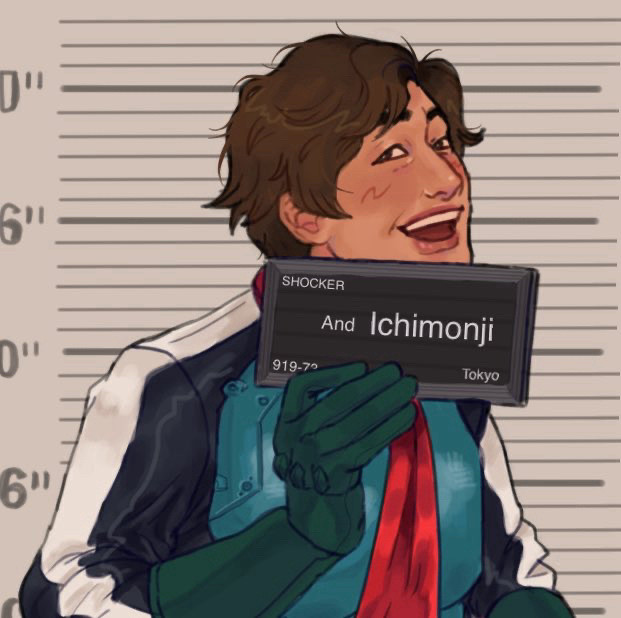 Shin kamen rider fanart of the Barbie meme. 
Ichimonji holding up a sign for a mugshot