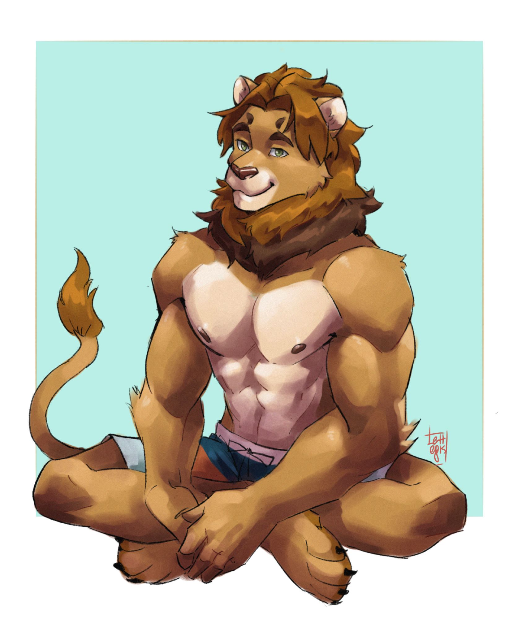 Ado the lion, sitting