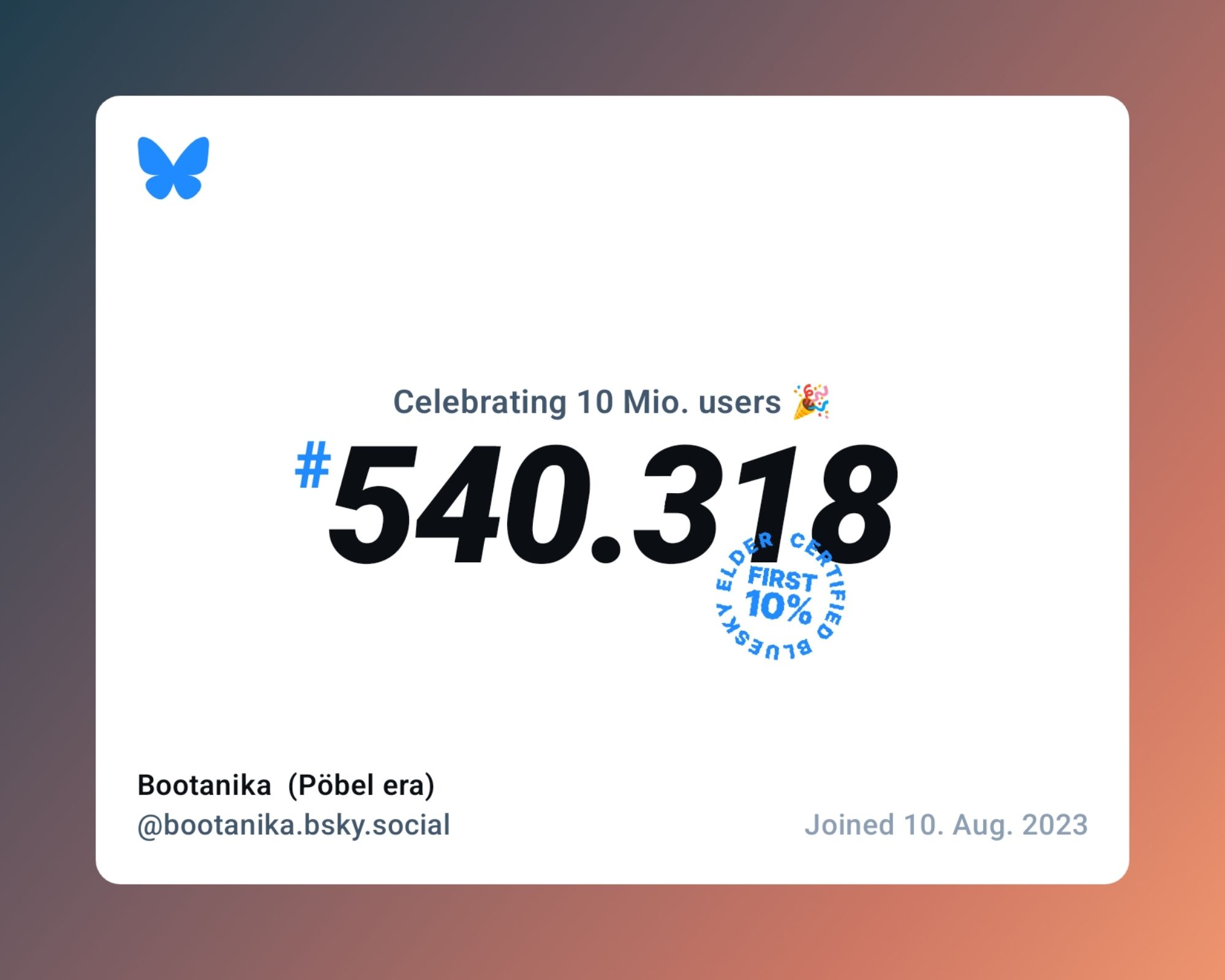 Blue sky 10mio users celebration: ich bin user #540.318