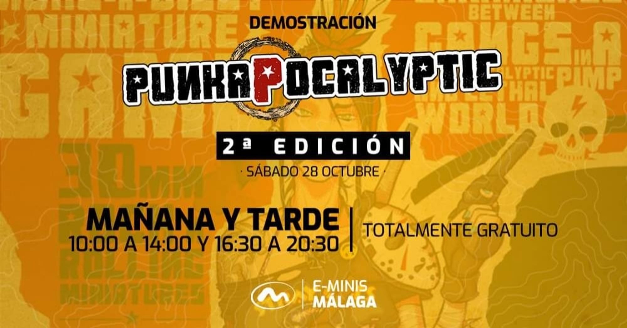 Cartel anunciando las demos de Punkapocalyptic para el sábado 28 de 10:00 a 14:00 y de 16:30 a 20:30