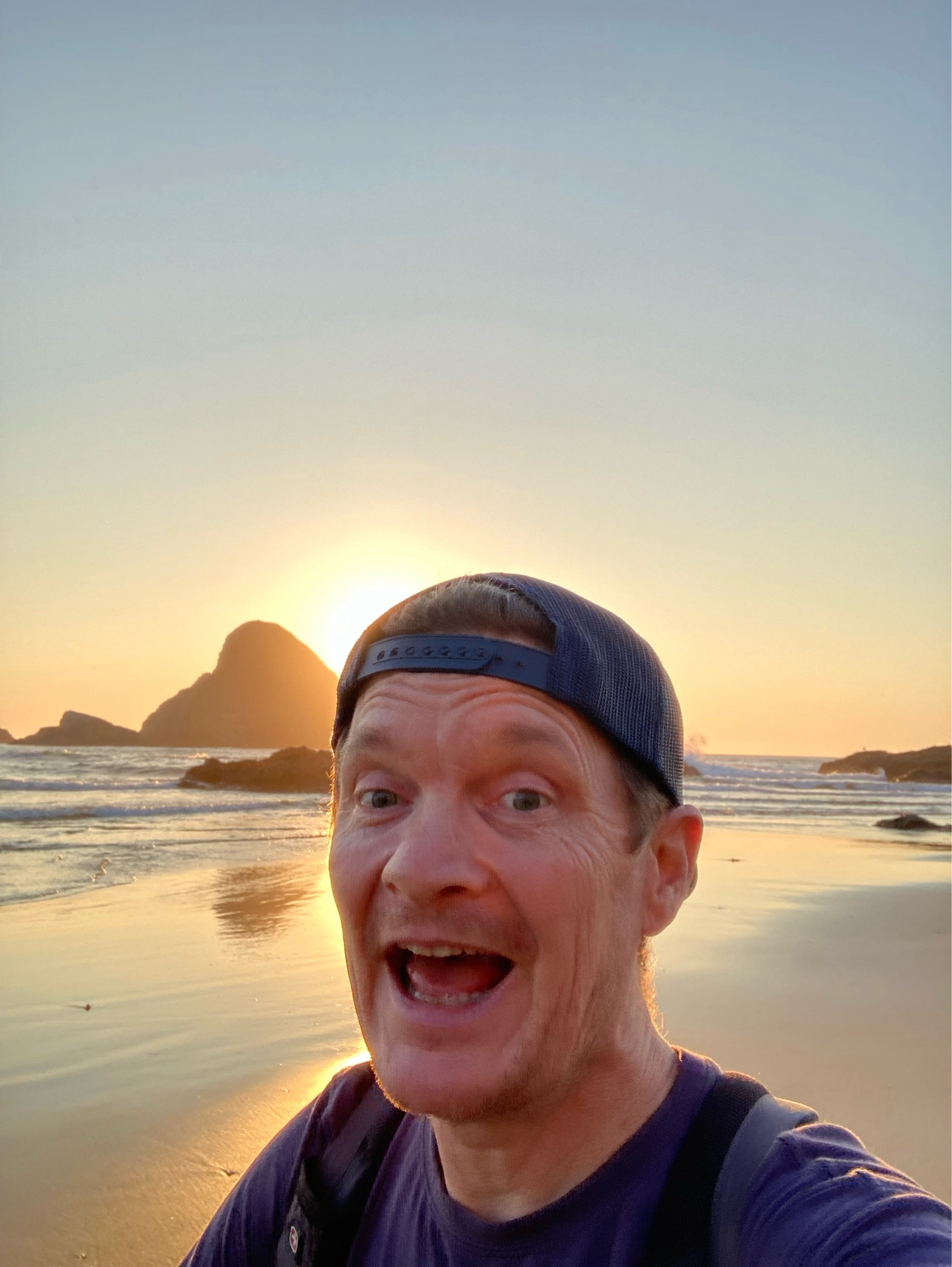 silly face selfie seal rock in the background Oregon Coast