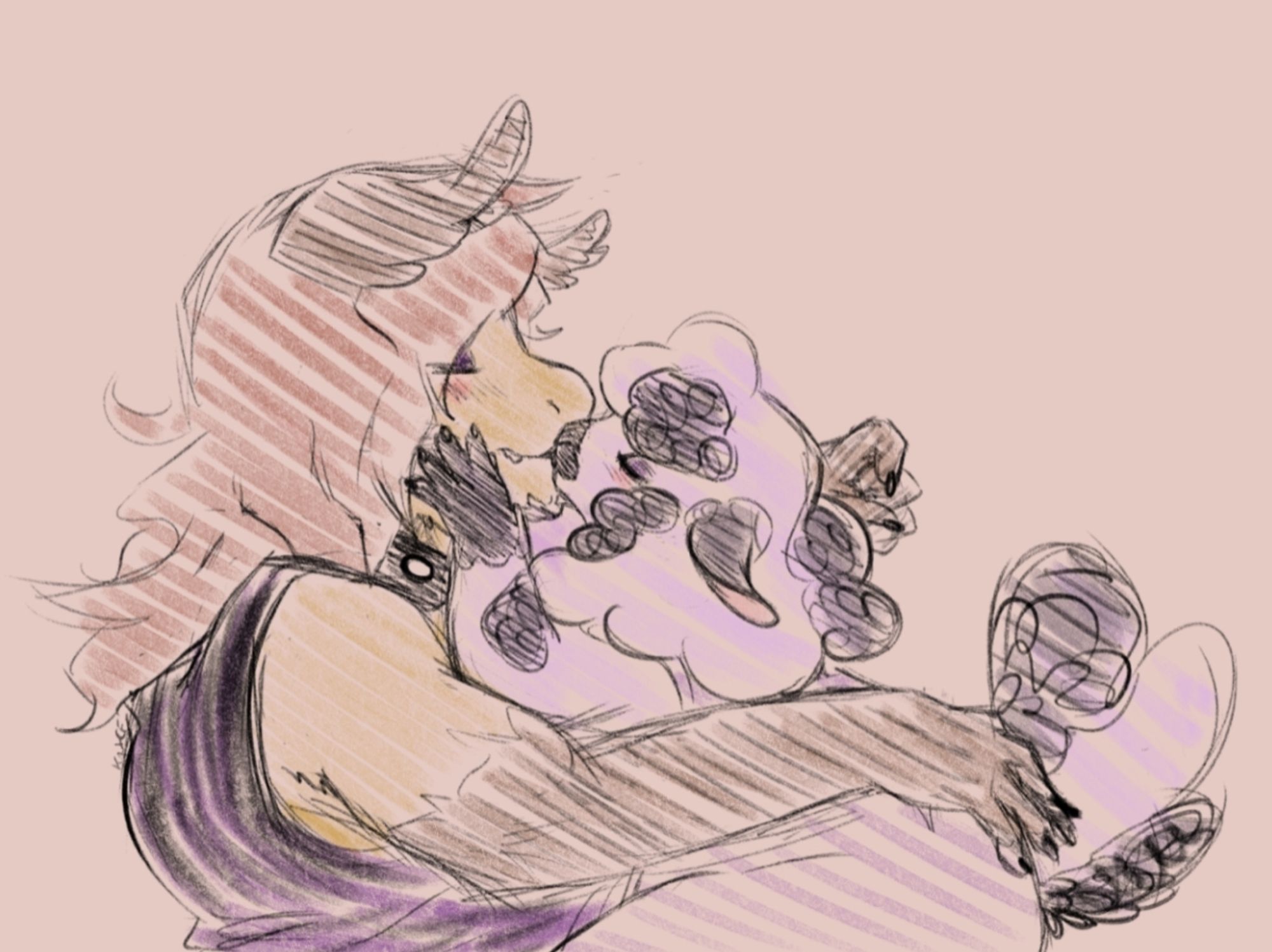 OCs: gentle doofus horse boy kissing soft sheep girl