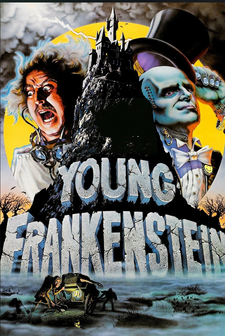 Illustrated poster of "YOUNG FRANKENSTEIN" - In my view, Mel Brooks's finest film. Flawless. Eminently quotable, each scene a perfect gem, every actor performing at her and his highest level. Brooks's writing and direction have never been better. He made great films before and after, but - arguably - none were the equal of "Young Frankenstein." I've spent my entire life quoting this film. Saw it first as a child of 8 in a beautifully appointed theatre in Portugal, with an audience whose first language was Portuguese (if that needs saying), with Portuguese subtitles... and it still brought down the house. (Needless to say, as a child, I did NOT understand most of the comedy, but what I did understand I found hilarious.) I've since seen it probably at least two dozen times, & can recite the dialogue verbatim. It is note perfect. I don't have room here to cite each performance, each scene... Suffice to say I can't name my favourite scene because there are TOO MANY PERFECT SCENES. However... Whenever I ask my son if he's hungry & suggest something he might like, & he declines... I then suggest something else. If he declines AGAIN, without fail, I say, "Some warm milk, perhaps?" He then eyes me warily, waiting for the inevitable follow-up... "OVALTINE!" And we collapse in peals of laughter. Every. Damned. Time. A half-century later, this film still delivers...