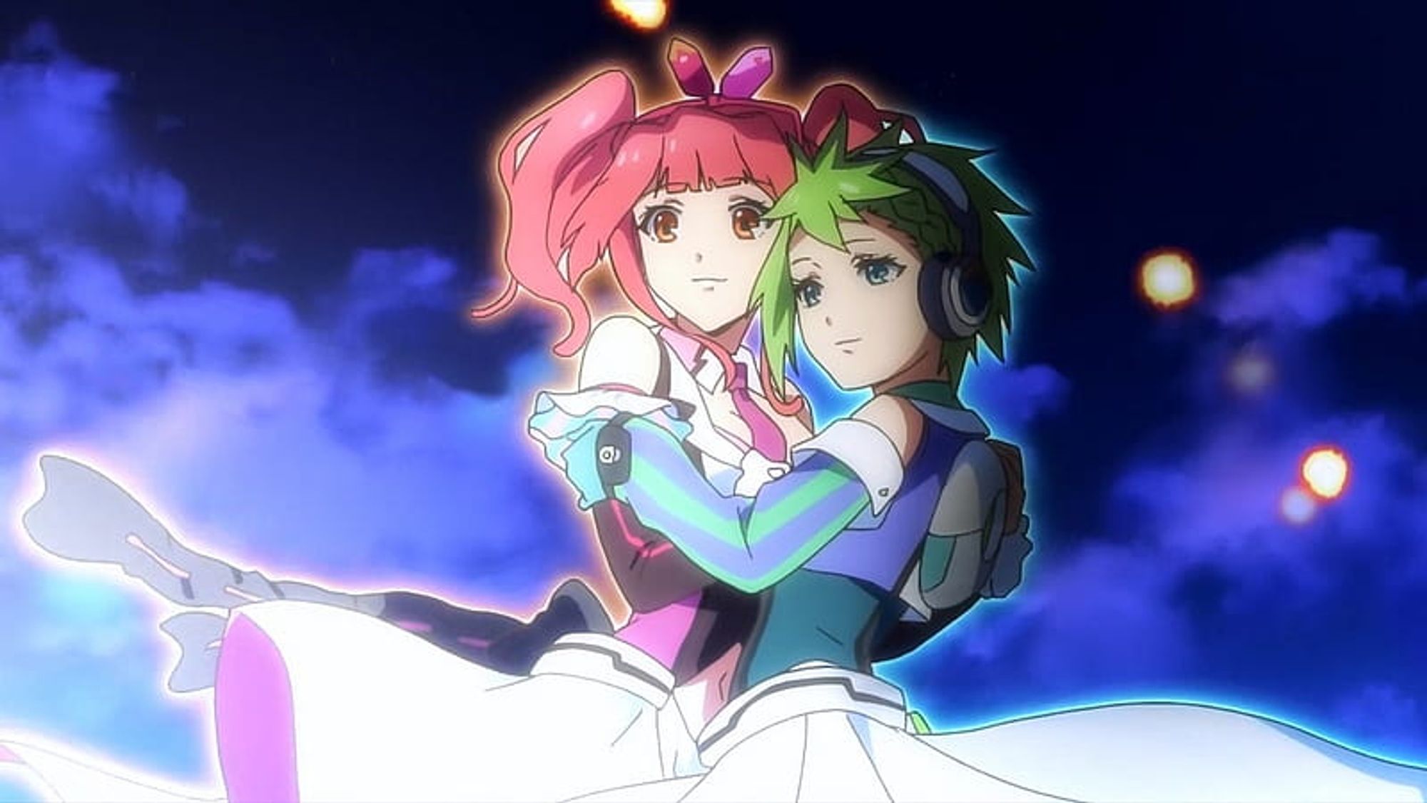 Reina and Makina from Macross Delta embrace