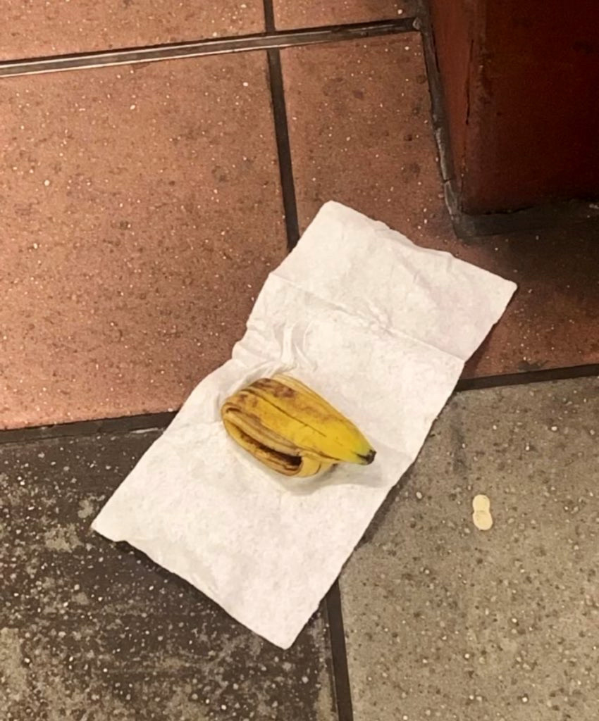 Banana on napkin. Circa November 2023