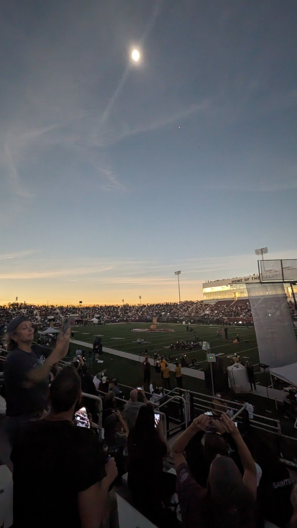 Darkness falls over Saluki stadium in Carbondale as the moon took its place in front of the Sun for 4 short minutes. Attendance: 13,000