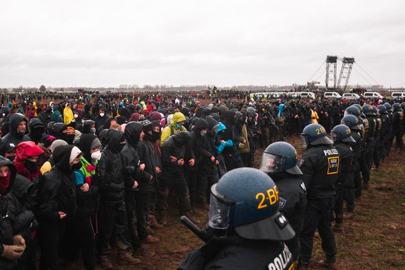 Police and protesters face off in Lützerath, Germany in January 2023.