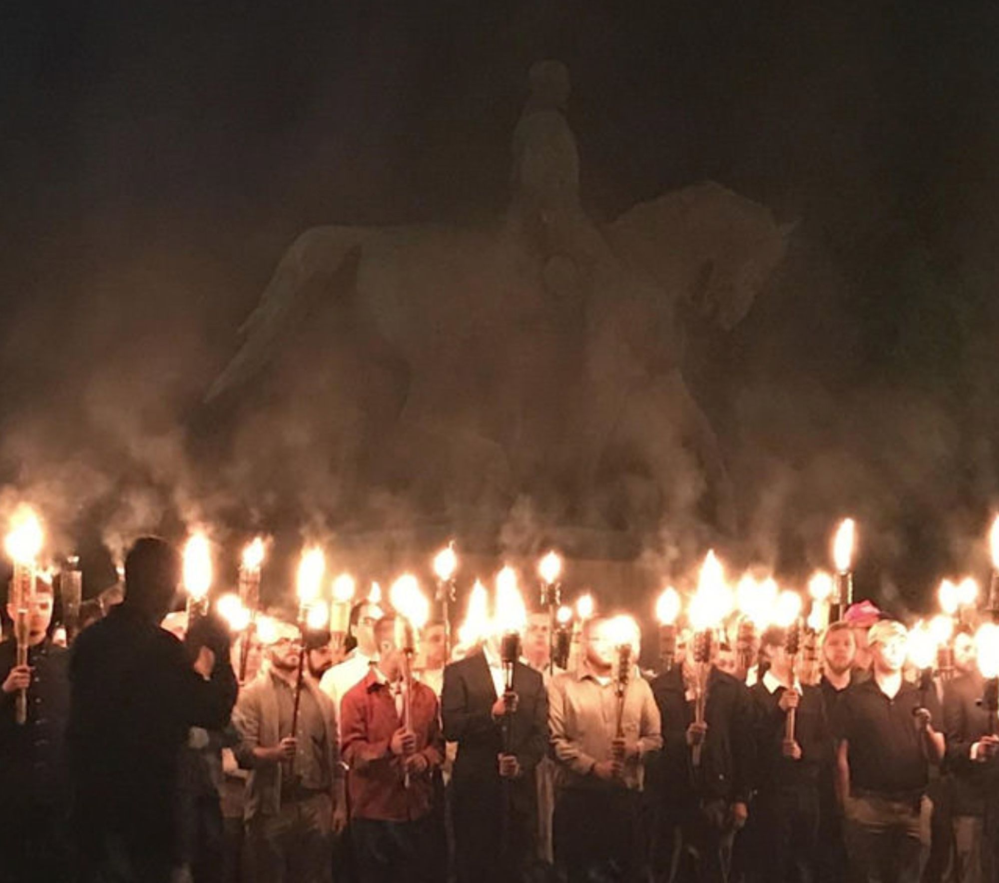 Fascists with torches rally around the statue of Robert E. Lee in Charlottesville, Virginia.