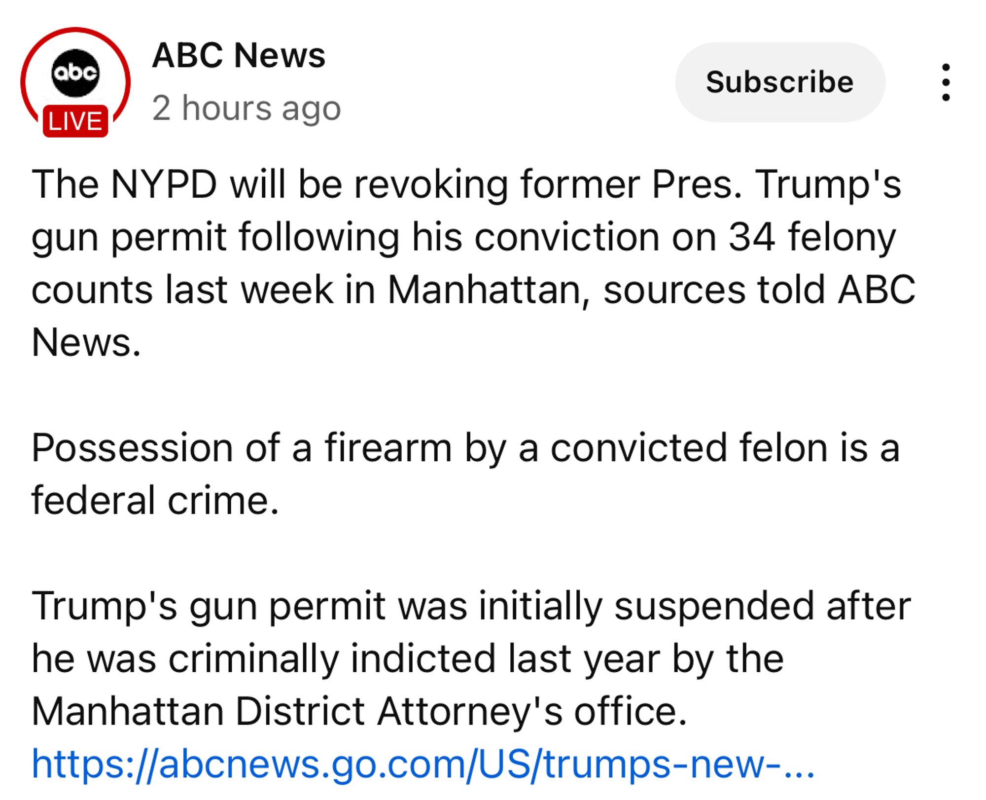 Trump’s gun license revoked by NYPD - abc news