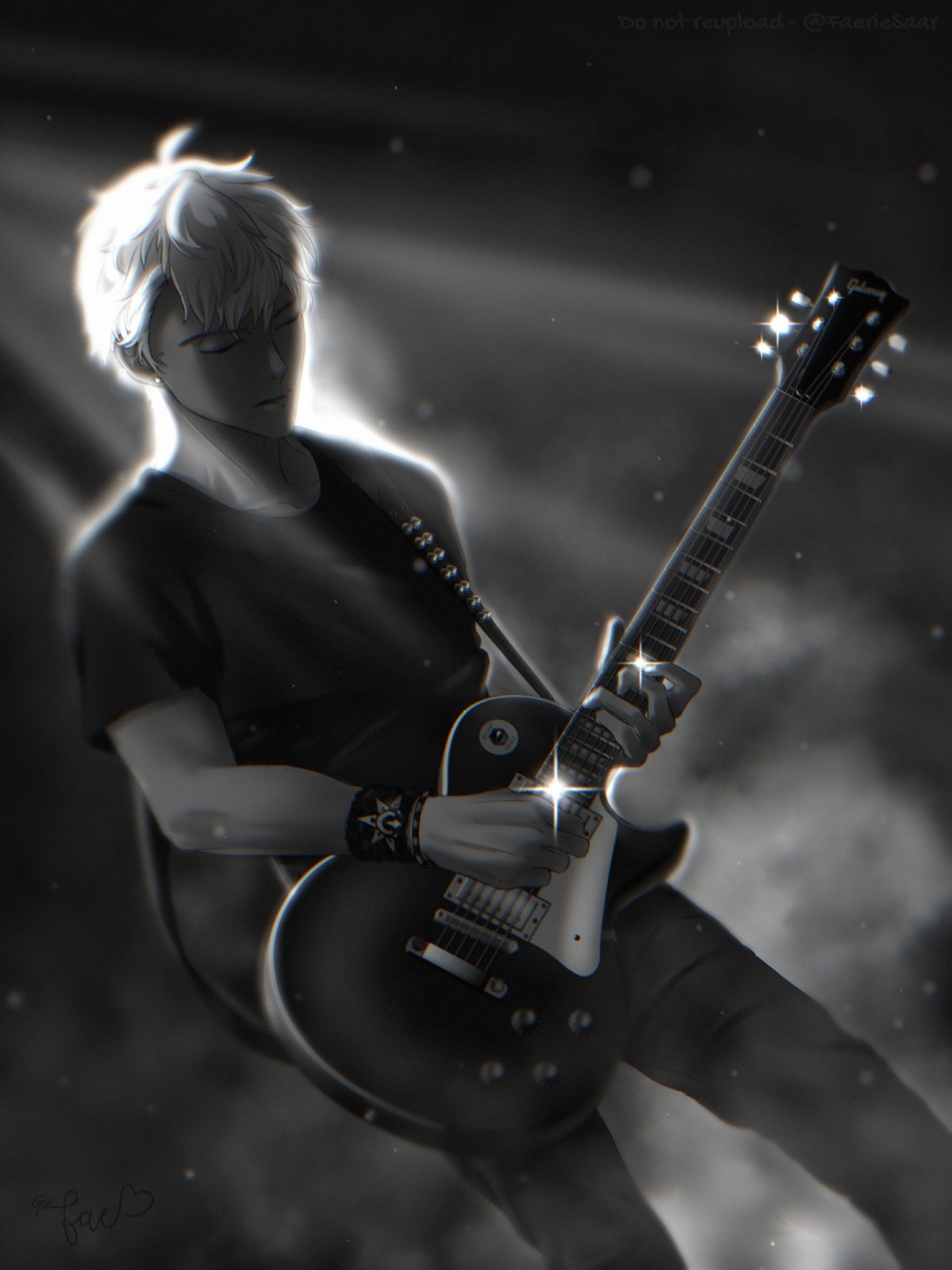 Mammon playing a guitar