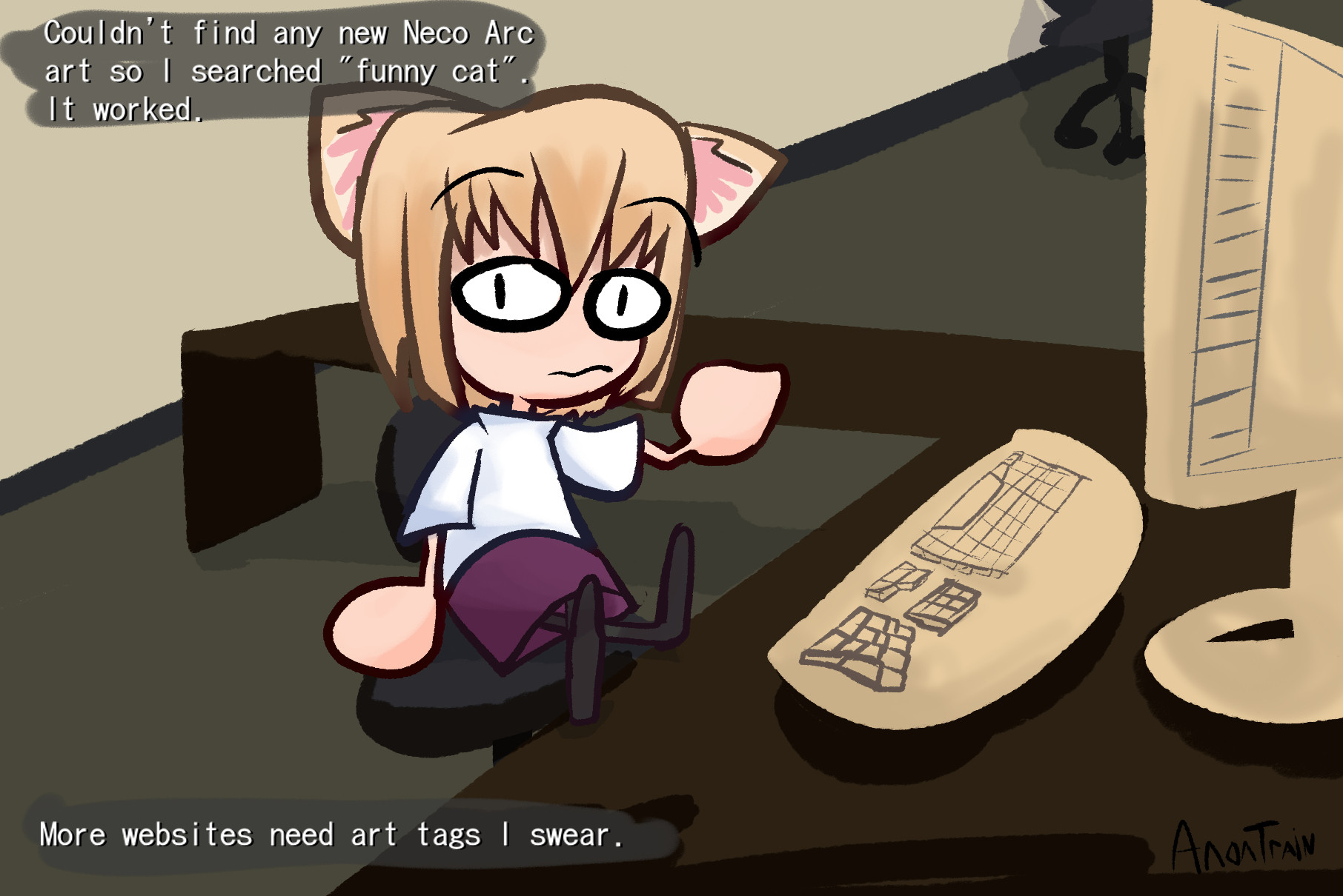 Couldn't find any new Neco Arc art so I searched "funny cat".  It worked.  More websites need art tags I swear.