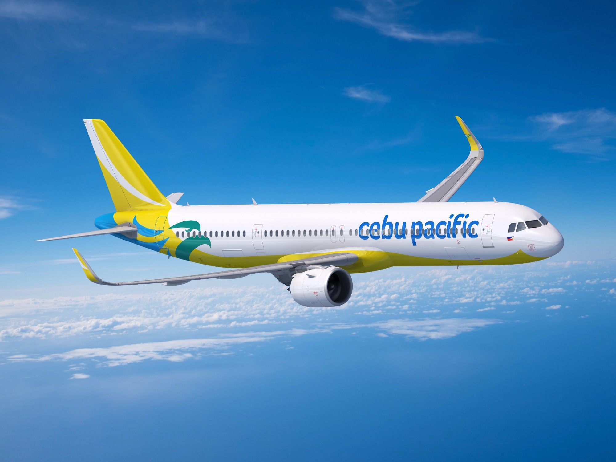 rendering of a Cebu Pacific A321neo flying