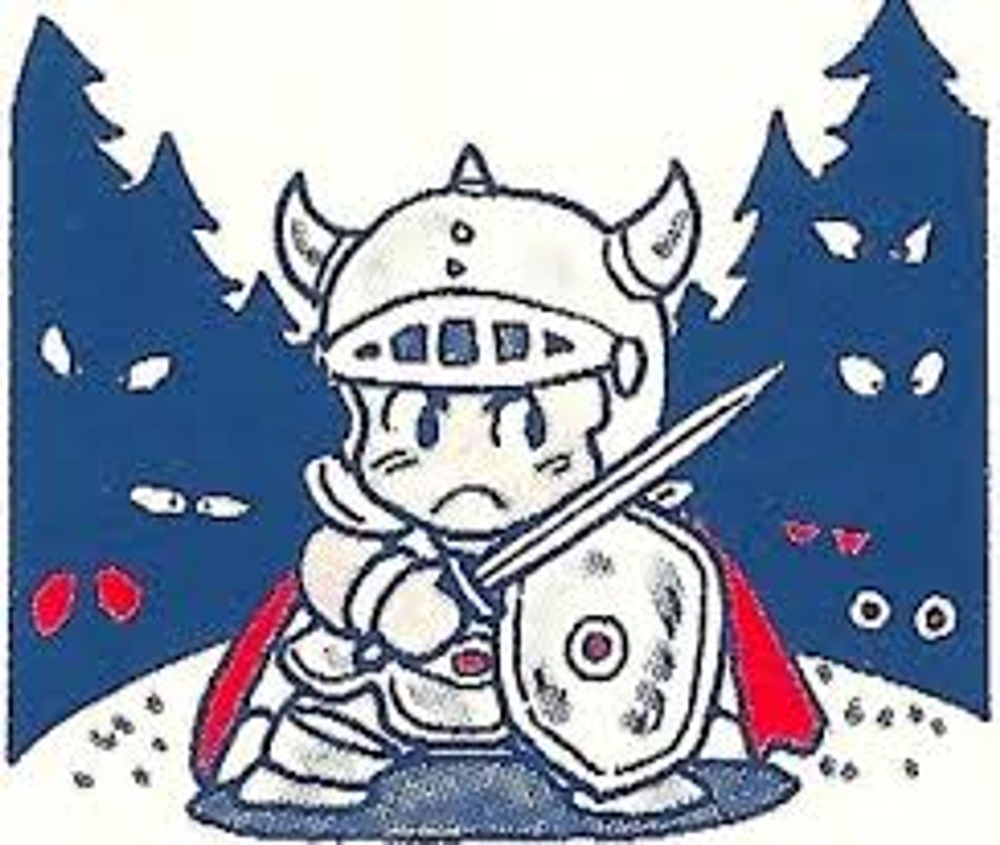 Dragon Quest original artwork for the manual. This one features a knight with armor and sword, defending against monster lurking in the shadows.