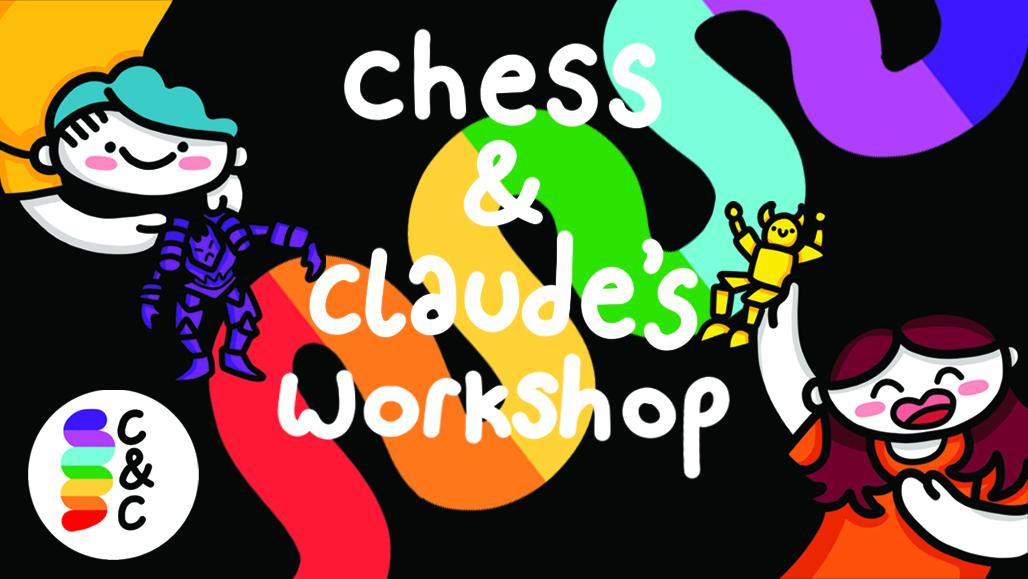 The banner for CC Workshoppy (ccworkshoppy.shop) run by co owners @Captain_Ogilvy (Chess) and @Claudovel (Claude). It features a rainbow wiggly worm on a black background with fun illustrations of both artists in each corner. Claude is wearing Yellow on the left and Chess is wearing Orange on the right.