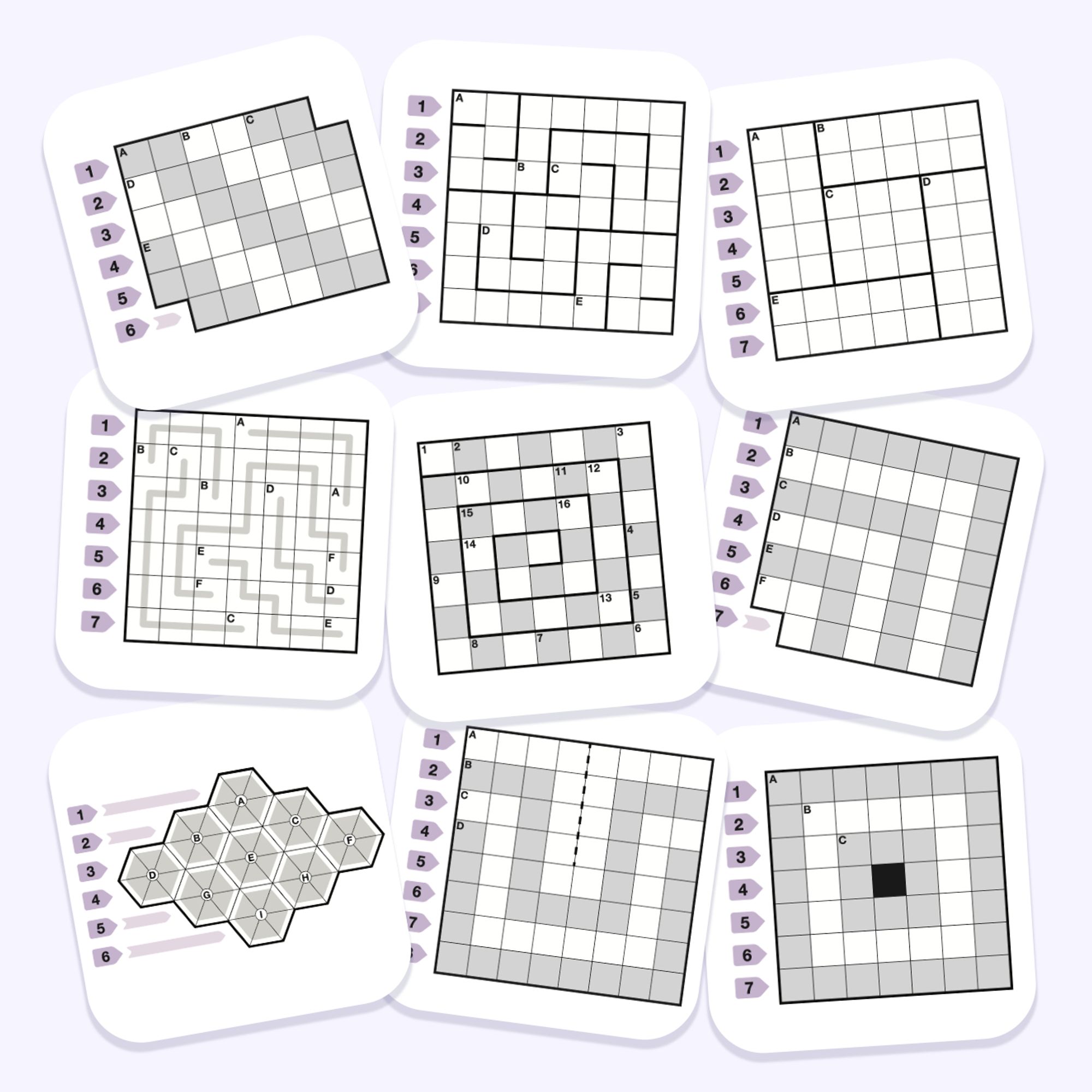 grids from "Fitting It All Together," a meta suite with variety mini puzzles