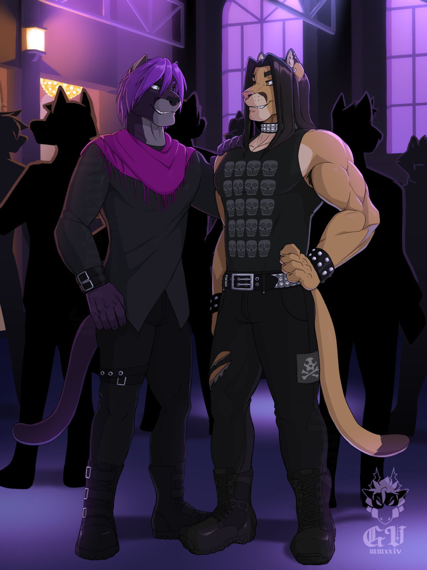 Olli and Piers, two anthropomorphic pumas, at a nightclub 