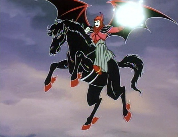 venger holding his horse aloft with his thighs.