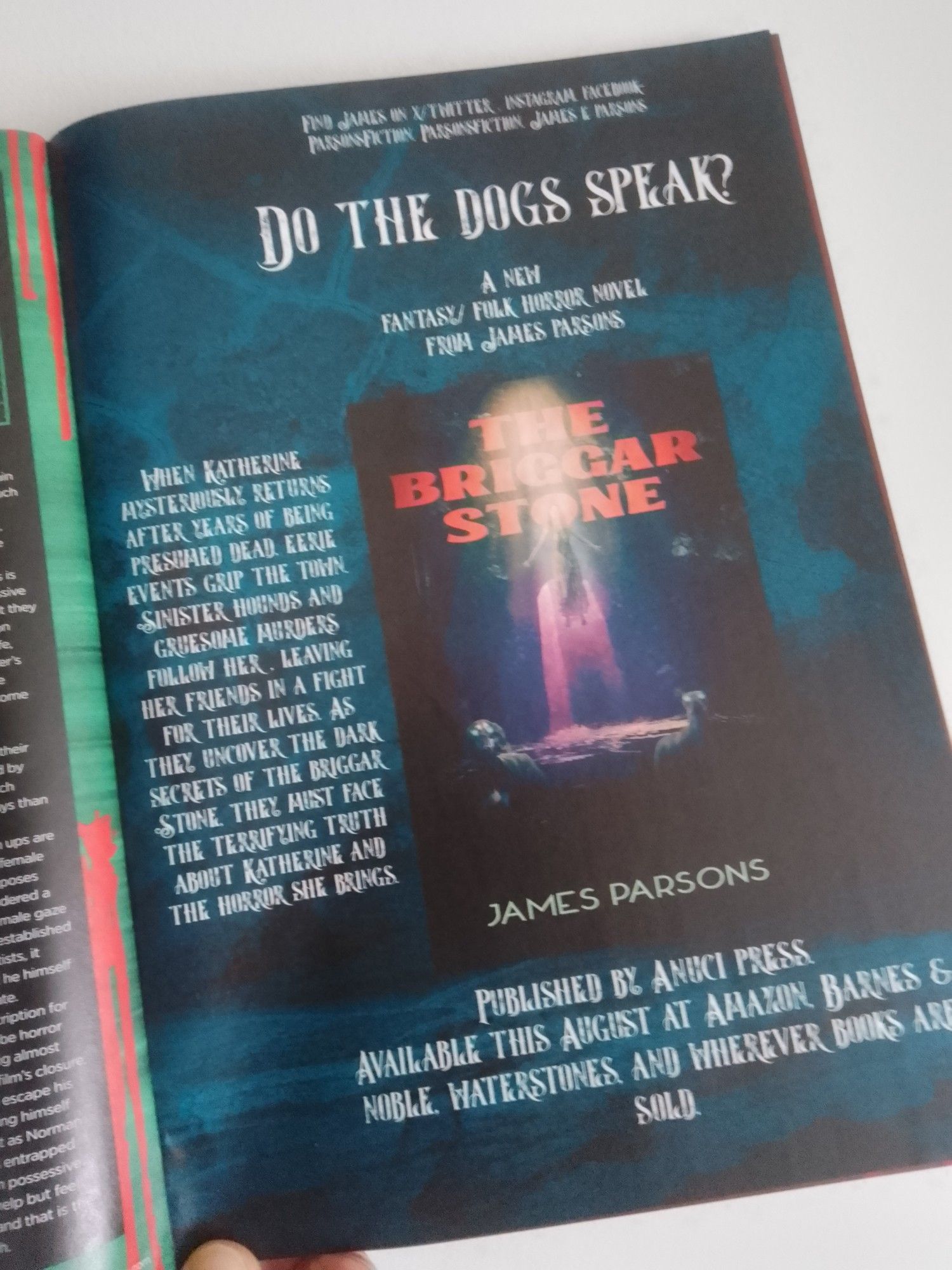 Have you seen the full page as for my new horror novel The Briggar Stone in the lastest issue of SCREAM and Rue Morgue magazines? Also great articles and reviews in both such as features on Hammer horror, Psycho, the Howling films and more. Get your spooky season Halloween reading ready!