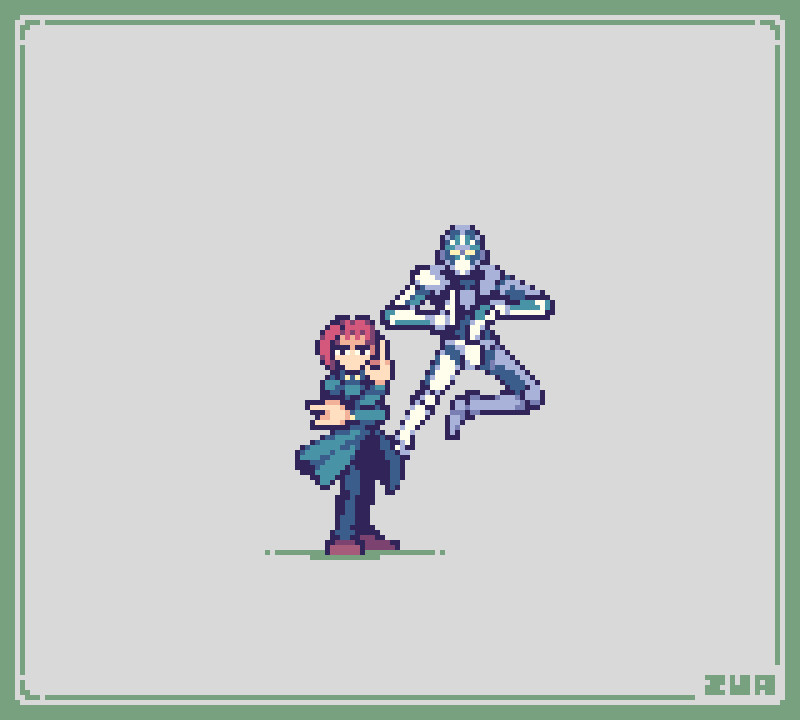 Pixelart of Kakyoin and Hierophant Green from the anime "JoJo's Bizarre Adventure"