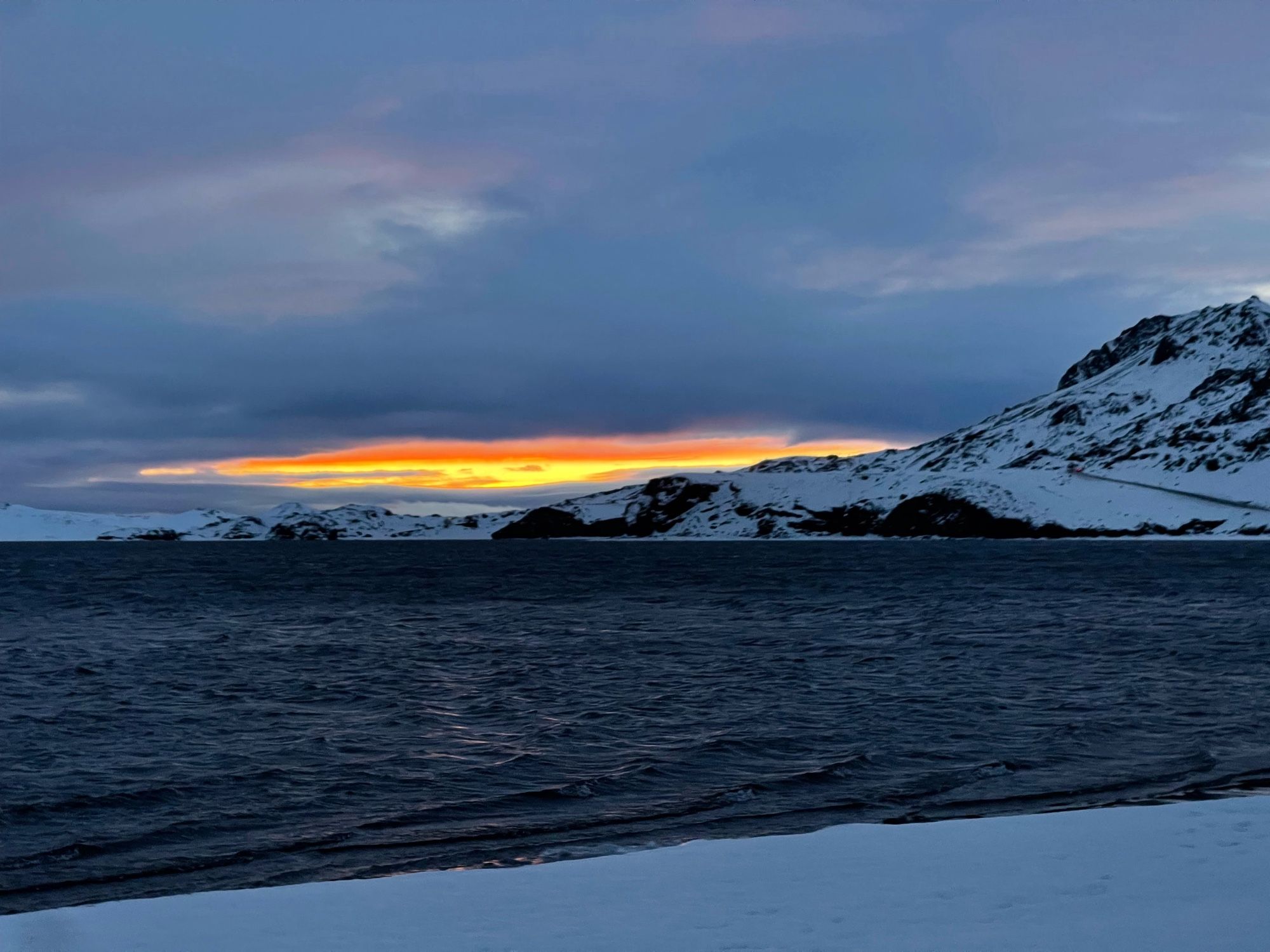 Winter sunset over a lake in Iceland