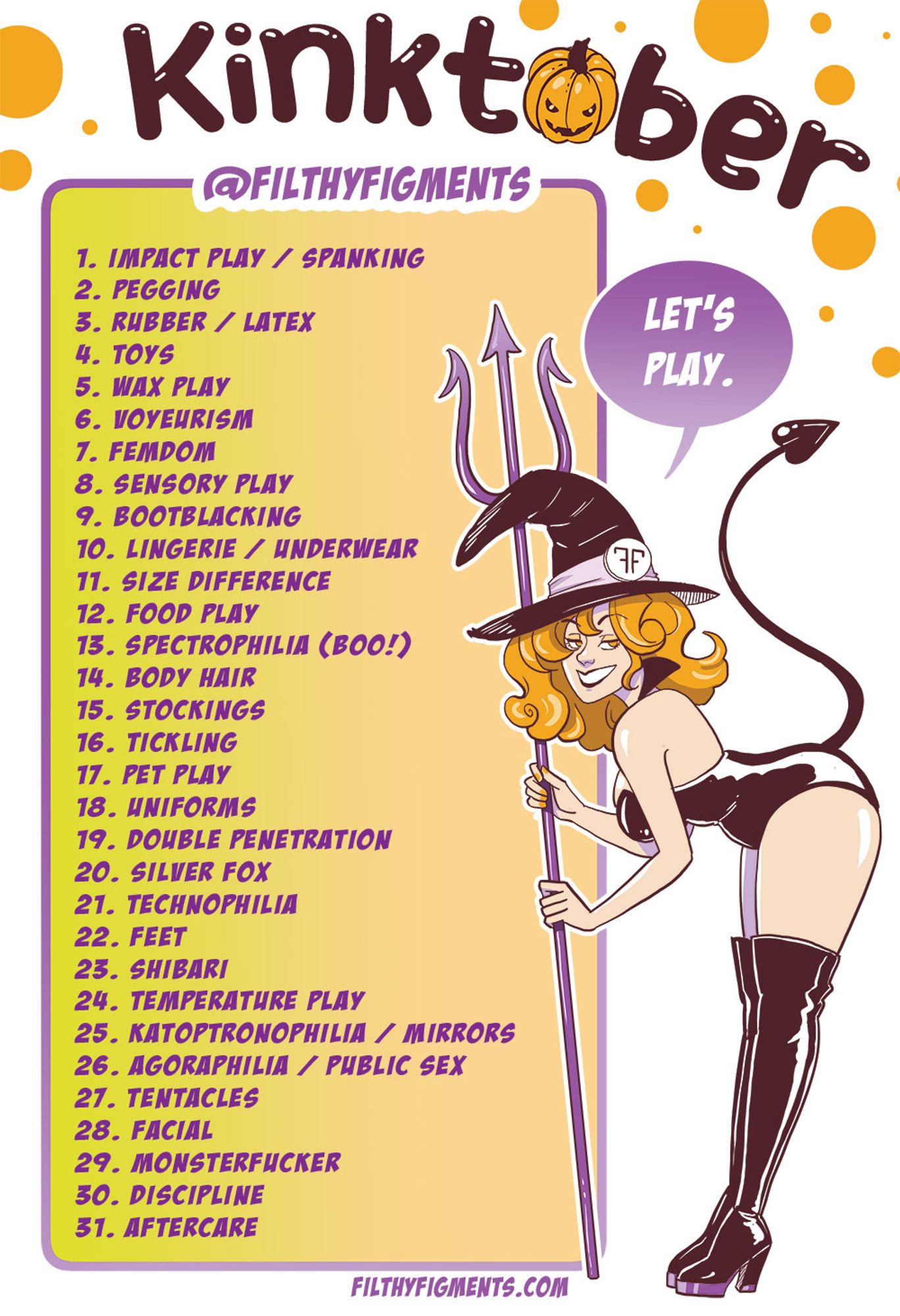 Kinktober prompt list for Filthy Figments