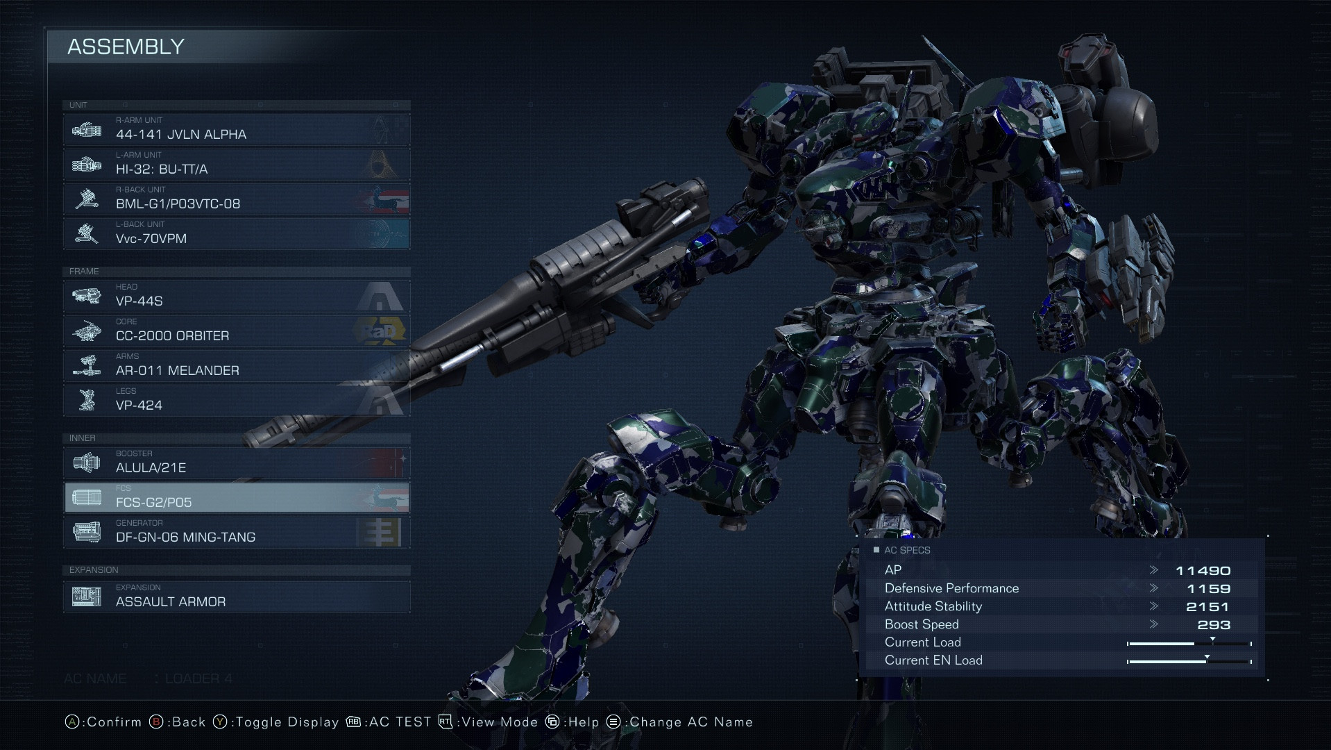 Armored Core Mech unit equipped with way too many missiles, a bazooka, and laser sword