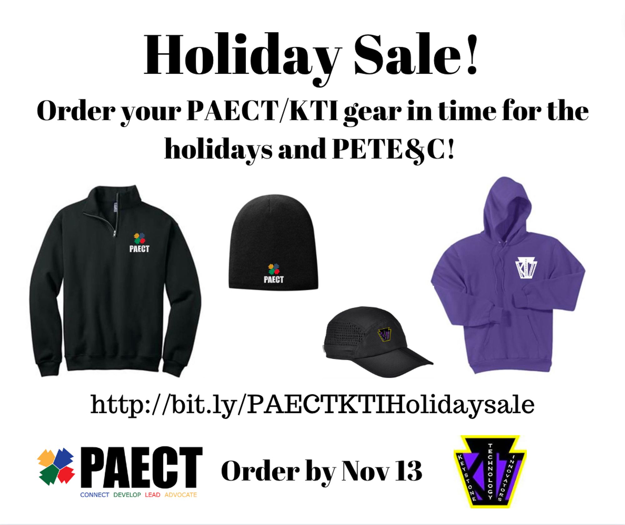 PAECT & KTI gear Holiday sale flyer.