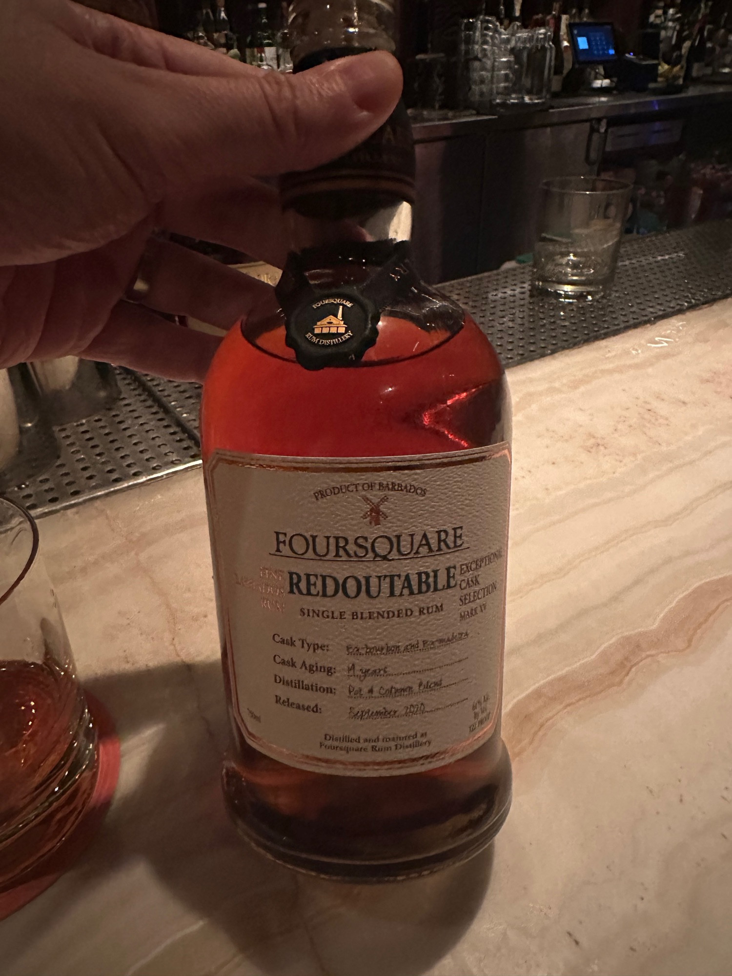 A bottle of Foursquare Redoubtable rum