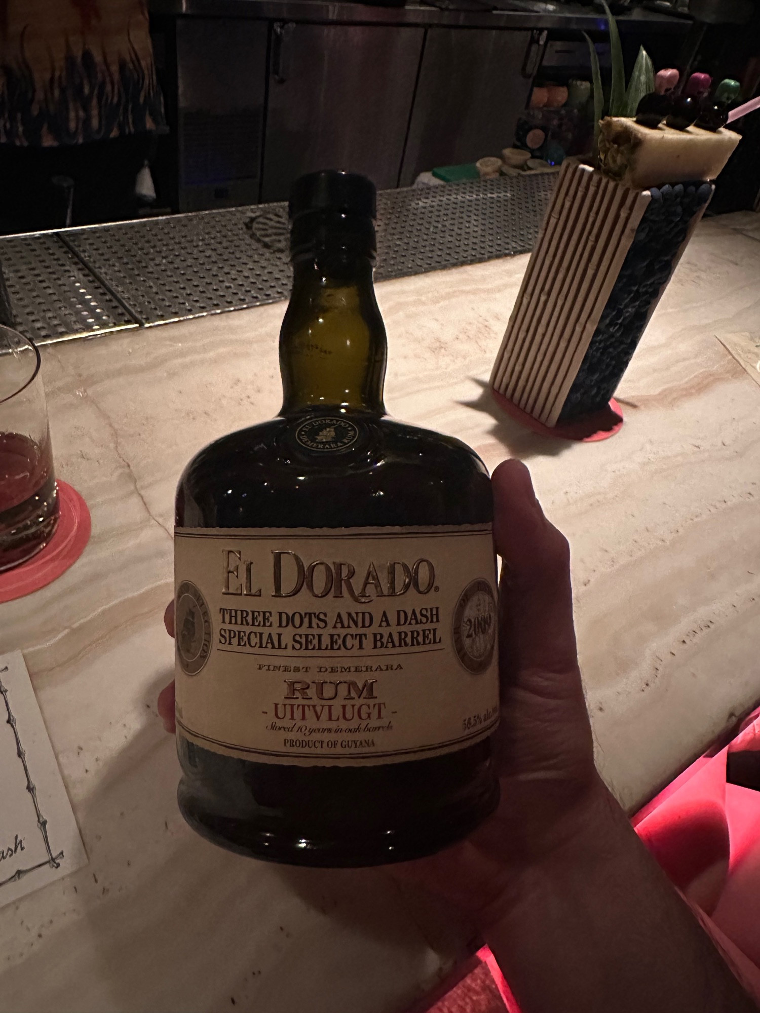 Bottle of El Dorado Three Dots and a Dash special select barrel—Uitvlugt 2009