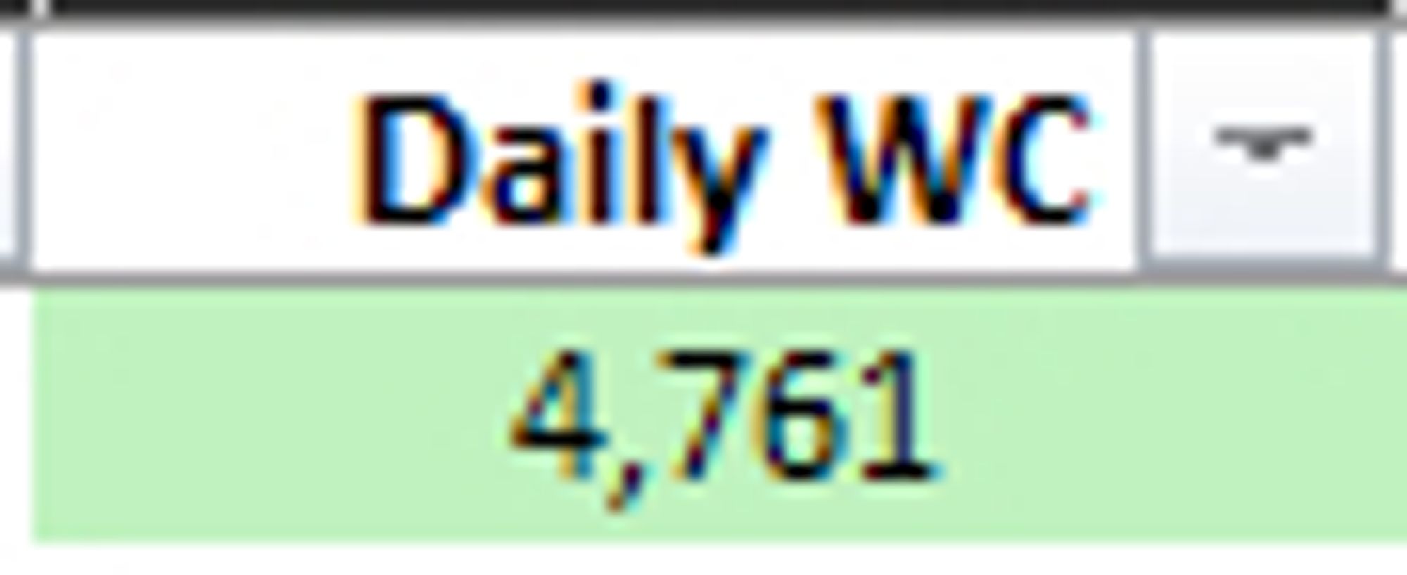 Screenshot of daily word count at 4,761 words