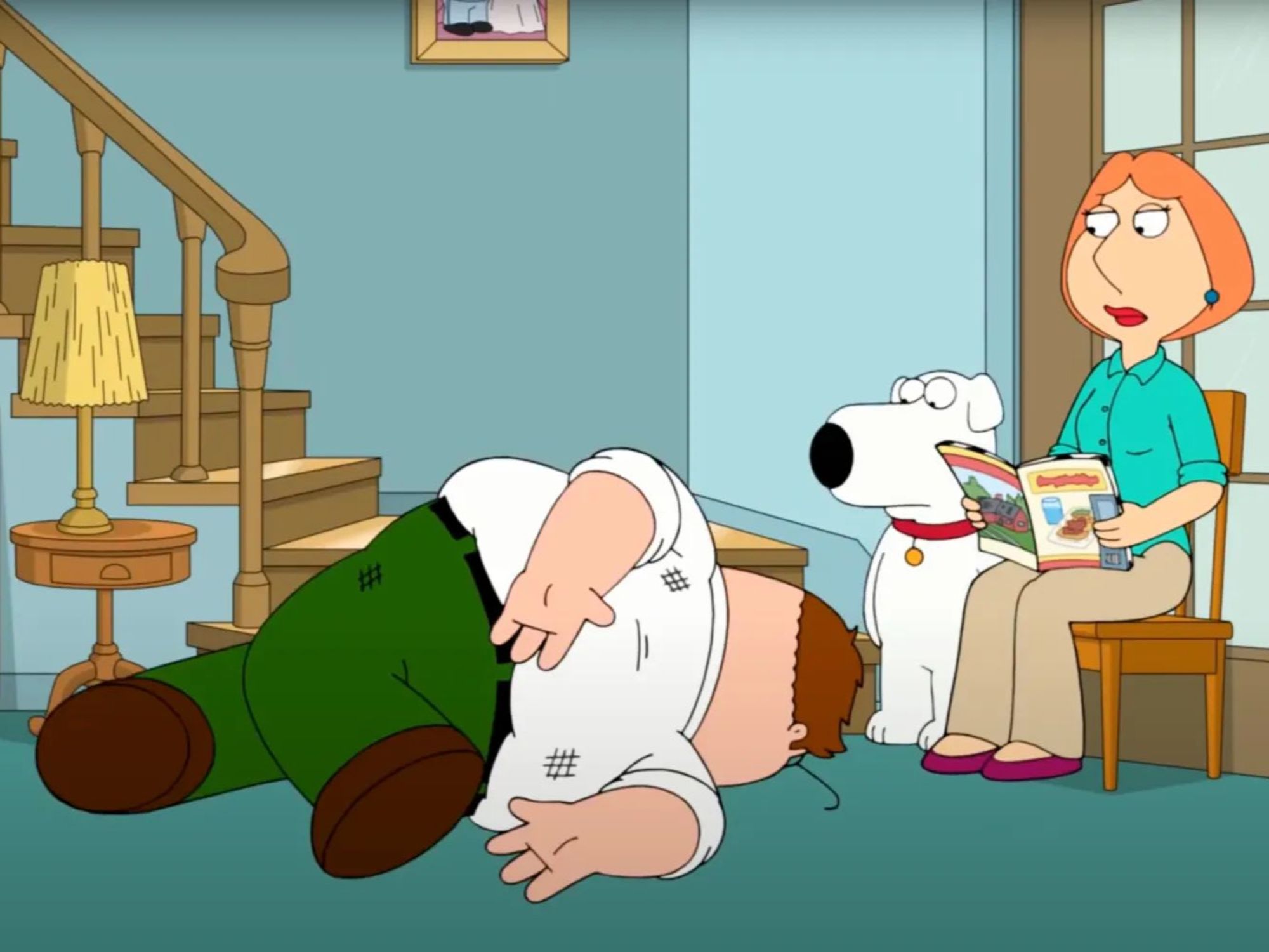 Family guy from family guy in the family guy death pose