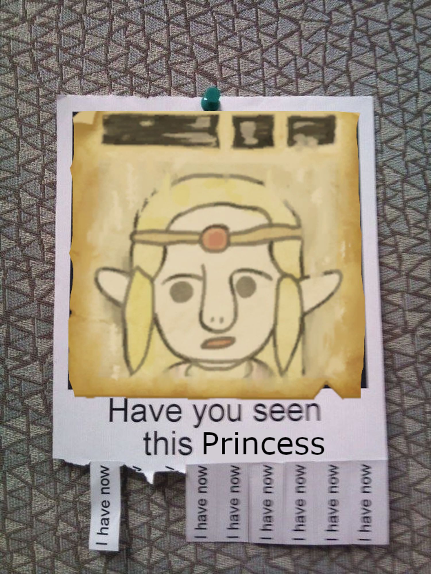 "Have you seen this princess" wanted poster where the pull tabs all say "I have now"