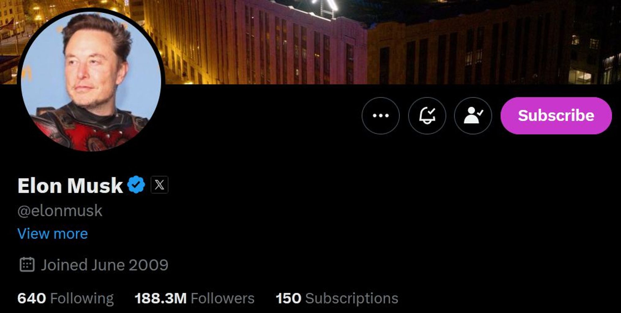 Screenshot of the X-social media profile of Elon Musk - @elonmusk