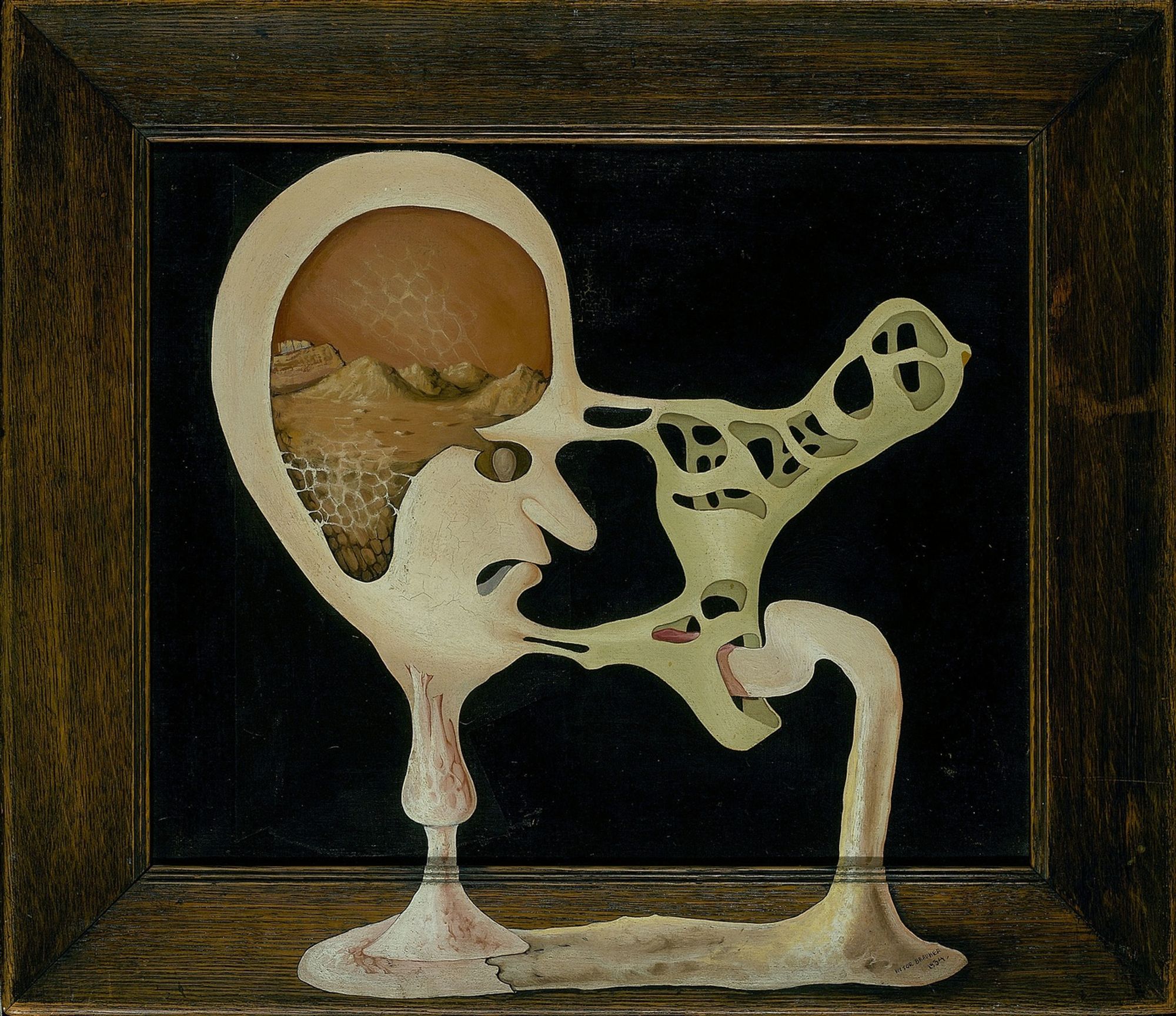 Upon settling in Paris in 1930, Victor Brauner established a deep friendship with the artist Yves Tanguy, who introduced him to the Surrealist circle. Three years later, Brauner joined the group with the support of Tanguy, and his 1934 solo show at the Galerie Pierre, for which André Breton wrote the catalogue introduction, solidified his position. Like other Surrealists of the period, such as Salvador Dalí and René Magritte, Brauner was inspired by dreams, the unconscious, and mysticism, as well as diverse religions and ancient mythologies. Such influences are present in the artist’s Turning Point of Thirst, one of the works included in his 1934 exhibition. Of this work, Brauner wrote that "representing this personage in withered tatters expresses unremitting solitude and should pound the senses."

Promised gift of Mr. and Mrs. Joseph Pulitzer, Jr.; restricted gift of Richard Gray; Alyce and Edwin De Costa and the Walter E. Heller Foundation