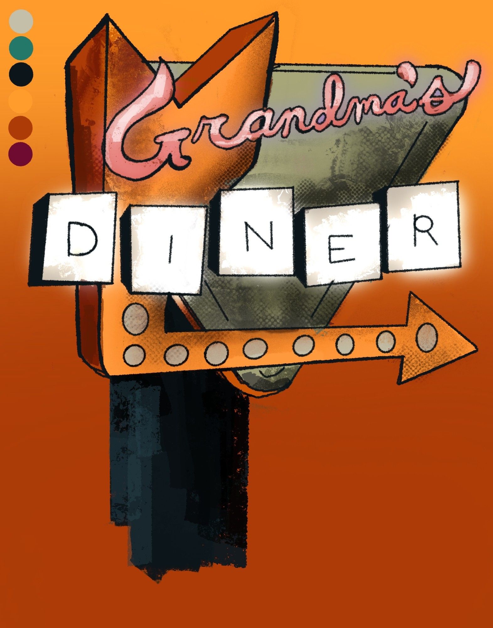 Illustration of a vintage diner sign