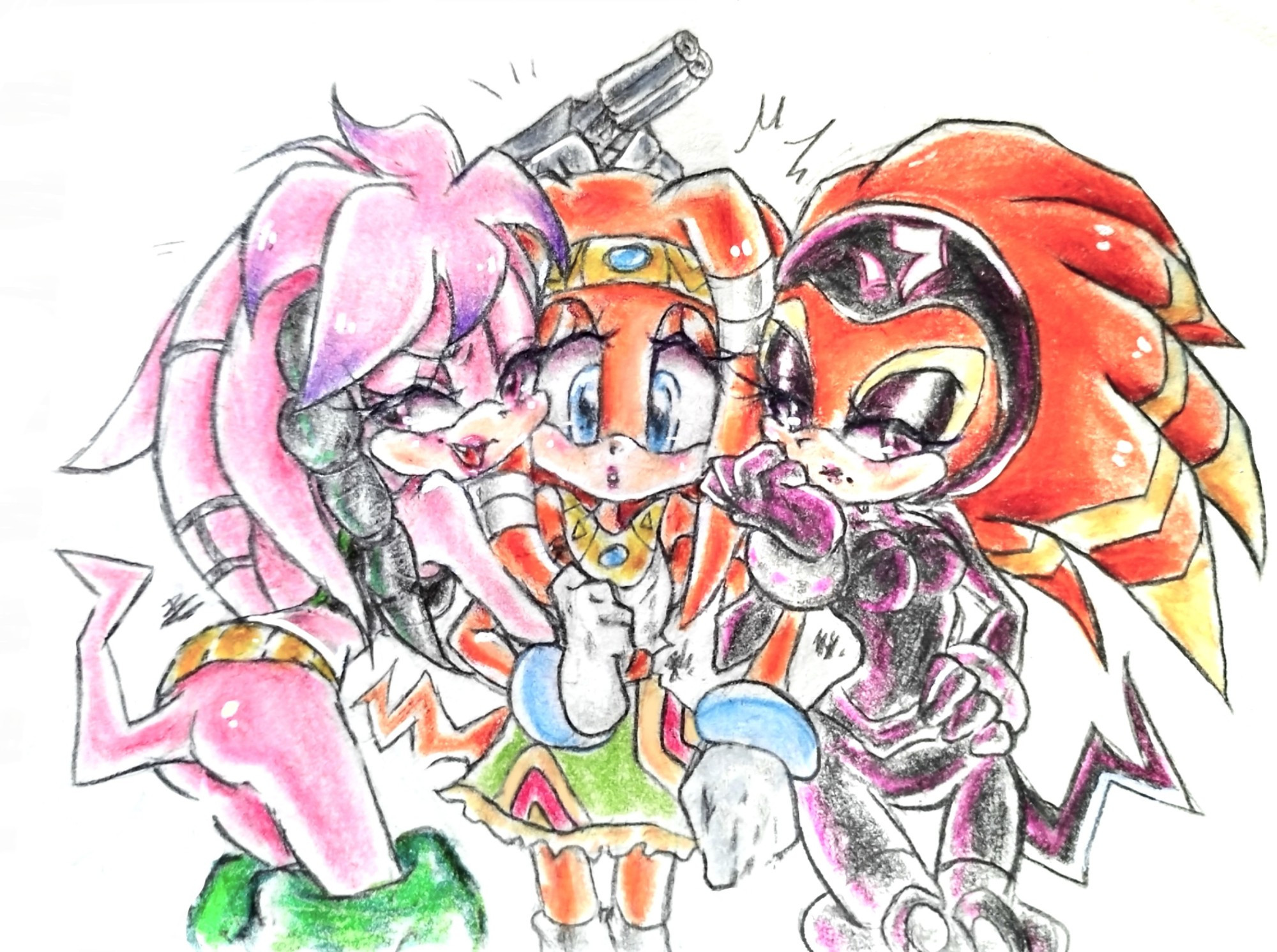 Tadditional drawing of Julie-Su, Tikal and Shade