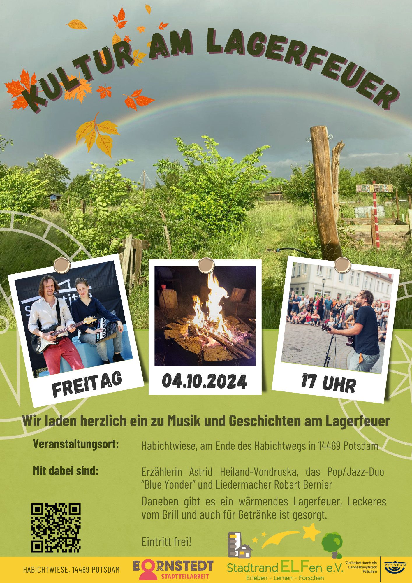 Flyer für Kultur am Lagerfeuer - 4.10. 17 Uhr Habichtwiese (Vorderseite)